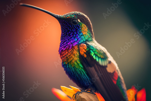Beautiful colorful hummingbird close up, Generative AI