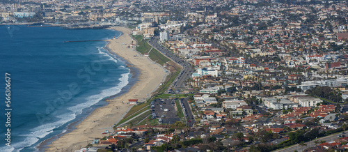 Redondo Beach and Torrance Beach in Los Angeles County, Southern California, aerial view looking north.