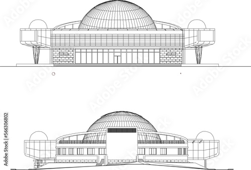 Vector illustration sketch of futuristic modern planetarium building for stargazing