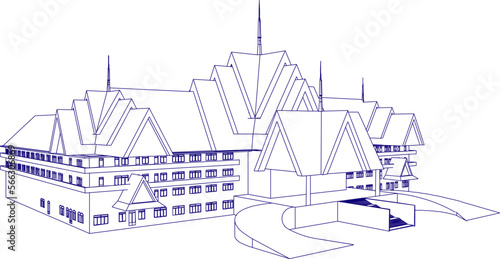 Vector sketch illustration of traditional classic thai government building