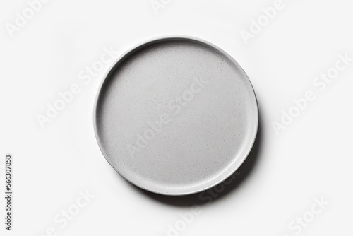 Top view empty blank ceramic round grey gray plate isolated on white background with clipping path.