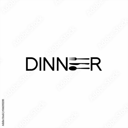 Dinner word design with spoon, fork and knife symbol in letter E.