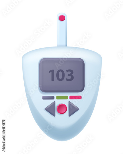 3D blood sugar test machine icon, vector electronic glucometer measuring device medical technology. Home diabetes check tester, healthcare pharmacy clipart, button. Sugar test insulin meter on white