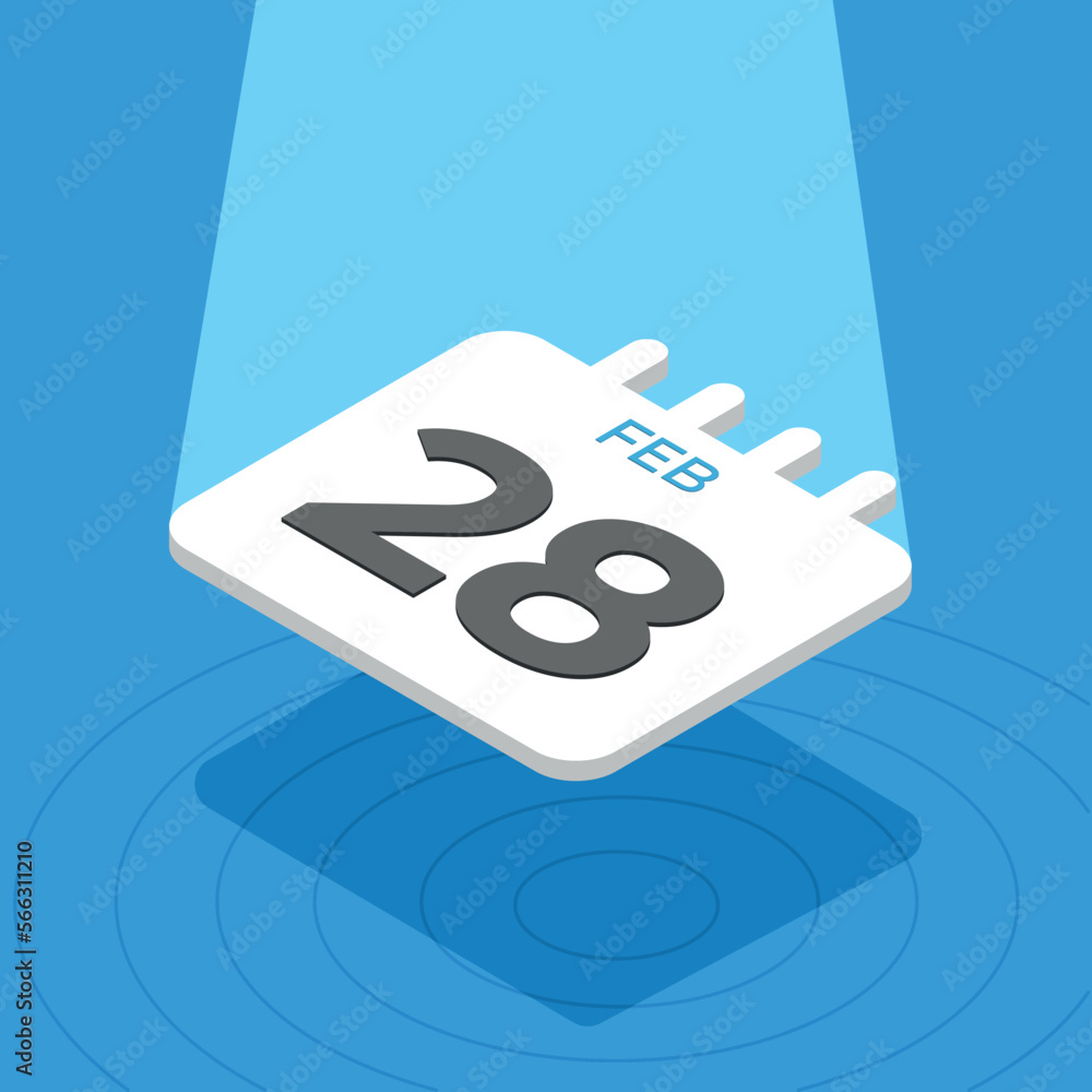 February 28 - 3D calendar floating with spotlight on blue background February 28 - 3D calendar floating with spotlight on blue background