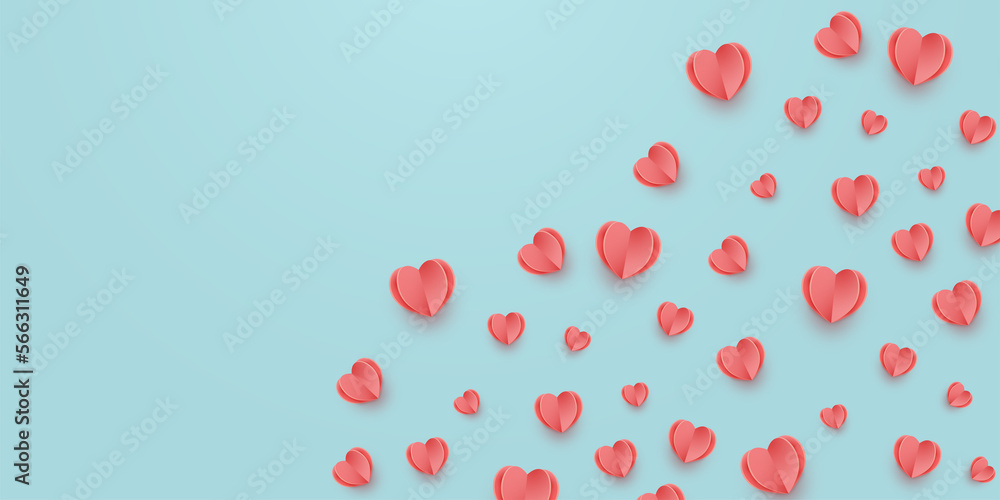 Red hearts on blue background. Design for Saint Valentine day greeting card or banner. PNG image