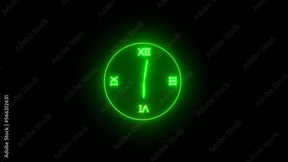 Green color bright clock with glowing neon light . wall clock timer .12 hour is going speedy , neon analog clock . Green color bright clock with glowing neon light . wall clock timer .12 hour is going speedy , neon analog clock .