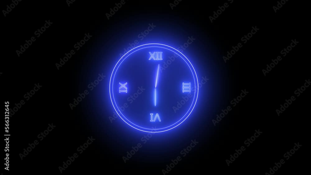 Blue color bright clock with glowing neon light . wall clock timer .12 hour is going speedy , neon analog clock . Blue color bright clock with glowing neon light . wall clock timer .12 hour is going speedy , neon analog clock .
