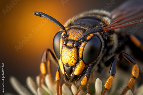 Bee on a flower, Extreme close up, Macro, Generative AI