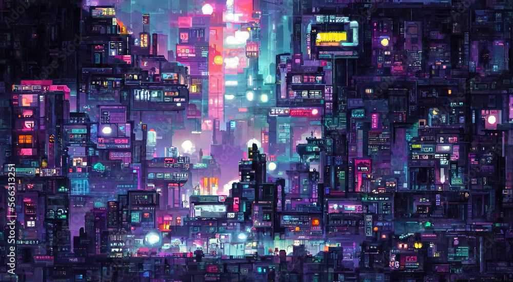 Cyberpunk Neon City Night. Futuristic City Scene in a Style of Pixel Art.  80 S Wallpaper. Retro Future Stock Illustration - Illustration of  skyscraper, architecture: 267715208