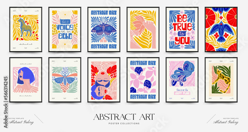 Abstract art posters template. Modern trendy Matisse minimal style. Pink, blue, yellow colors. Hand drawn design for wallpaper, wall decor, print, postcard, cover, template, banner. 