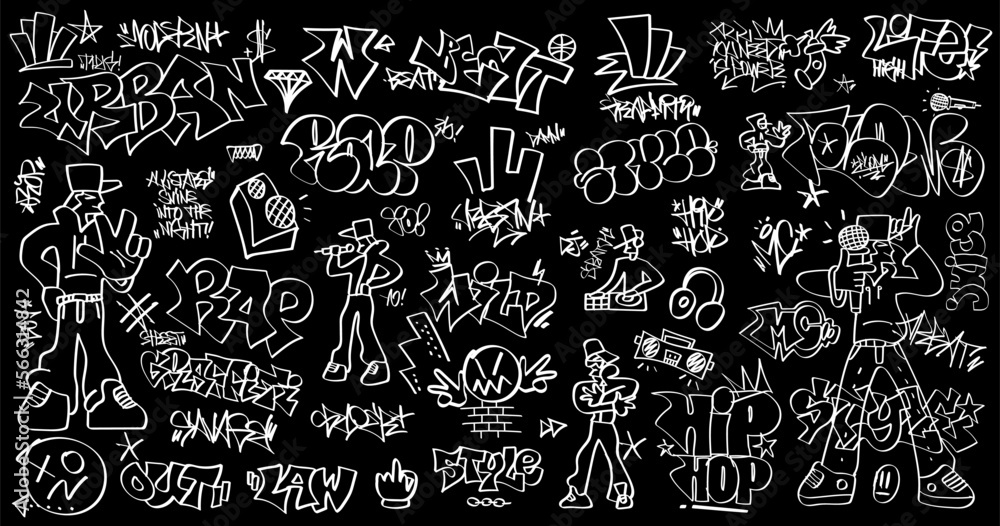 rap music, hip hop culture doodles,  vector lettering design element
