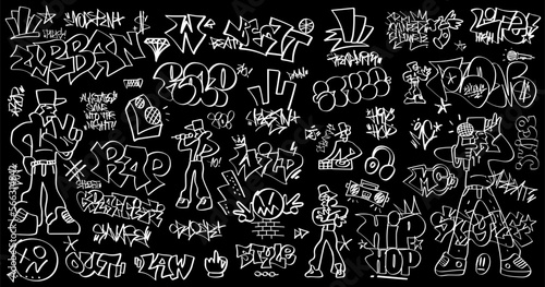 rap music, hip hop culture doodles,  vector lettering design element
