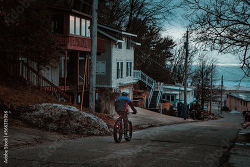 Cyclist in neighborhood