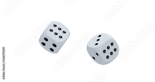 3d render of isolated dice for casino or gambling concept  transparent background in png format.