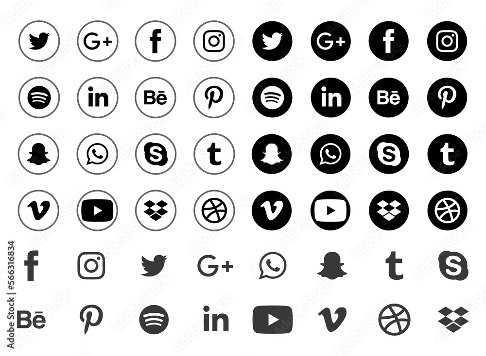 Facebook, twitter, instagram, youtube, linkedin, vimeo. PNG. Social