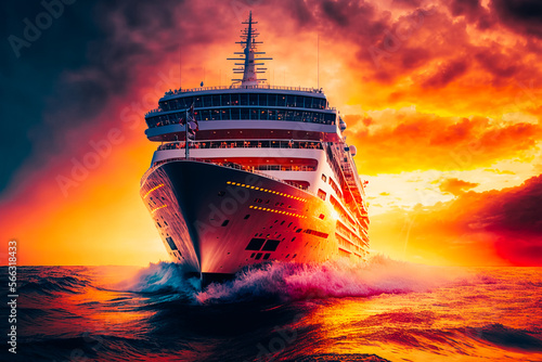 Canvas Print This image depicts a cruise ship sailing at dawn, with the focus on the warm gol