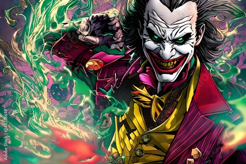 Joker from comic book in an abstract japonese background photo