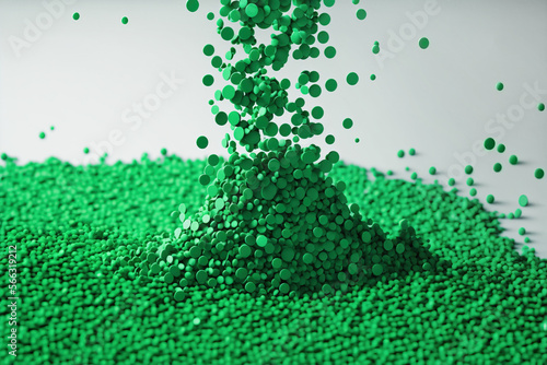 Manufacturing of biodegradable plastic. Placer of granules of eco-friendly plastic raw material at the factory. Generative AI