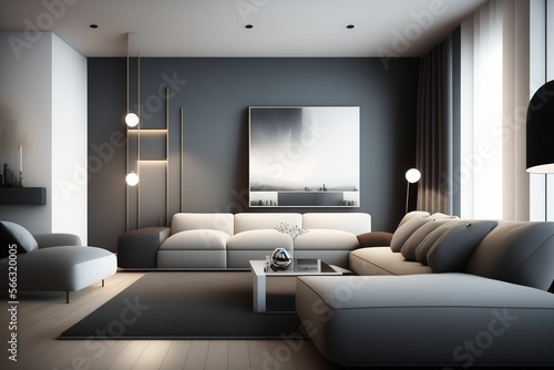 Modern home and bedroom design, minimal interior décor for bed and furniture, gray and beige colors, luxury room 
