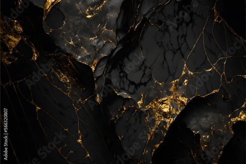 Plain black gold smooth marble background made with Generative AI technology