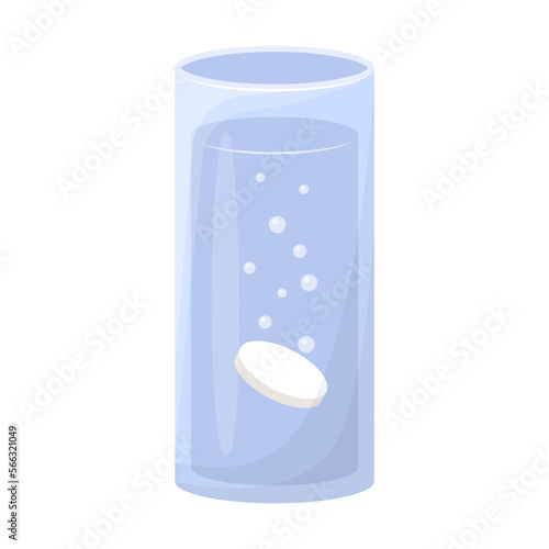 Drawing of effervescent soluble tablet for treatment isolated on white background. Pharmaceutical and folk remedies for treatment of colds and flu vector illustration