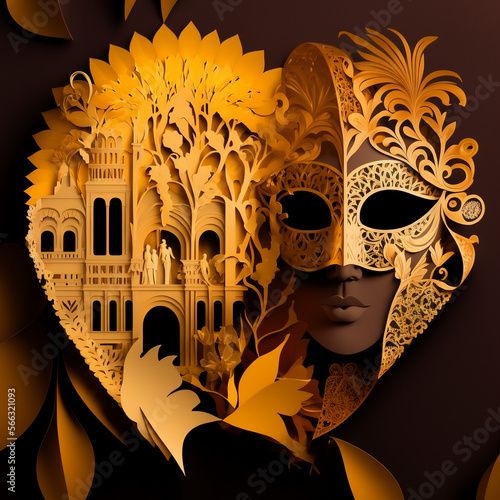 Beautiful Carnival of Venice illustration with masquerades and a lot of mysticism, tematic shape generative ai photo