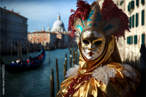 People wearing Carnival Venice beautiful Mask, Italy Generative AI