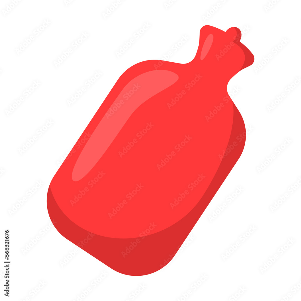 Red rubber heating pad isolated on white background. Treatment of colds and flu, vector illustration. Health, disease concept Red rubber heating pad isolated on white background. Treatment of colds and flu, vector illustration. Health, disease concept
