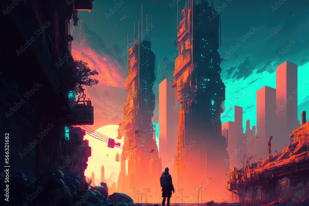 Premium Photo  Colorful cyberpunk metaverse city background concept art  digital painting