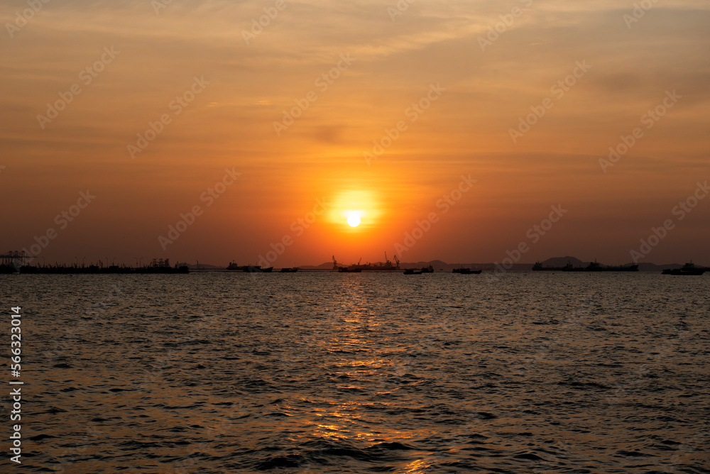 Colorful of sunset on sea scape background
