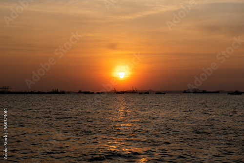 Colorful of sunset on sea scape background
