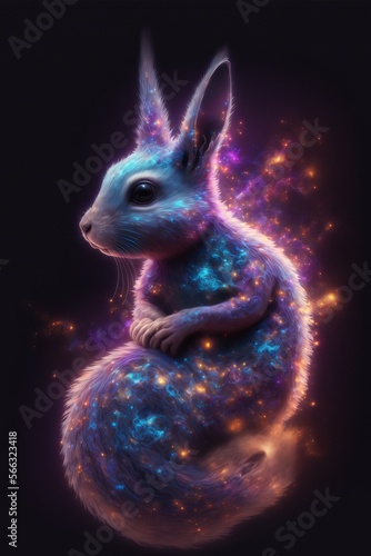 Squirrel in Space - Galaxy Space Illustration - Postproducted generative AI digital illustration