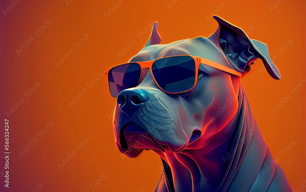 pitbull wearing sunglasses on a solid color background vector art digital art faceted minimal. Generative AI. Stock Illustration Adobe Stock