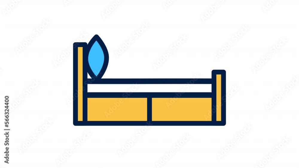 Animated bed color icon. Motel and hotel service. Comfortable single ...