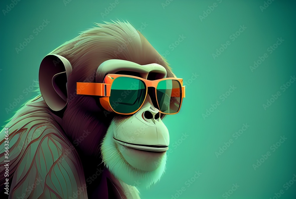 Solid Monkey Monkey wearing sunglasses on a solid color background, vector art ...