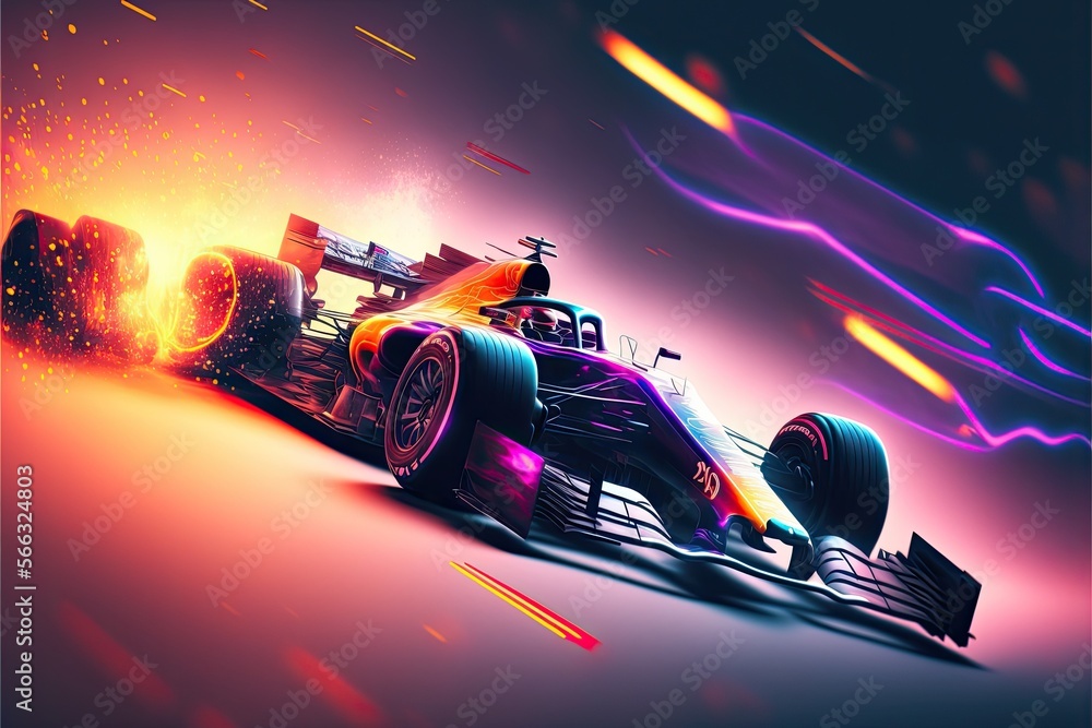 Illustration of a f1 race car stylized - Created with generative ai technology
