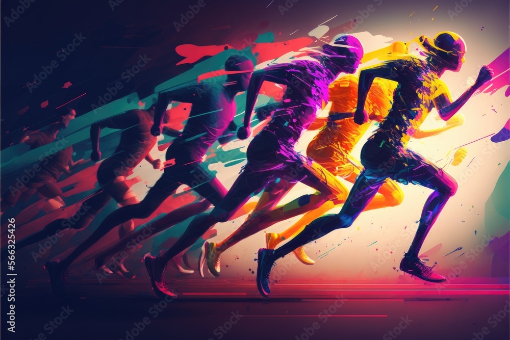 Illustration of Stylized athletes running - Created with Generative Ai Technology