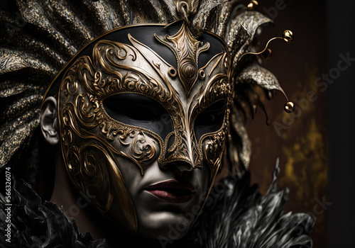 Stunning Ultra realistic and detailed Venice Carnival mask for website design and projects, brochures, templates, banners. Ai generated art