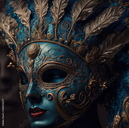 Stunning Ultra realistic and detailed Venice Carnival mask for website design and projects, brochures, templates, banners. Ai generated art
