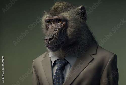 Portrait of a baboon dressed in a formal business suit, generative ai © VertigoAI