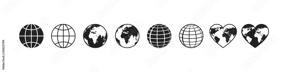 Earth globe icon set with continents. Vector EPS 10 Earth globe icon set with continents. Vector EPS 10