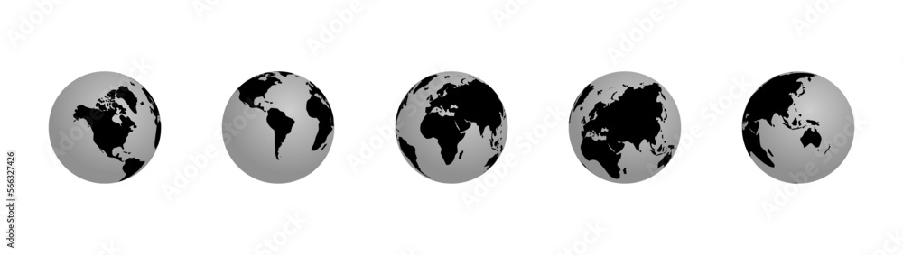 Earth globe icon set with continents. Vector EPS 10
