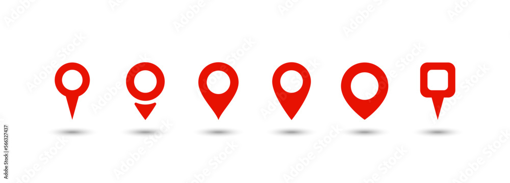 Location pin map red icon set in different shapes. Vector EPS 10 Stock ...