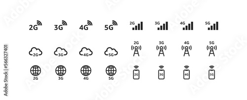 Phone network icon set. 2g, 3g, 4g, 5g. Vector EPS 10 photo