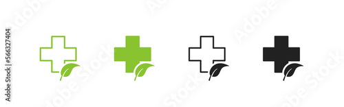 First aid icon set with leaf. Vector EPS 10