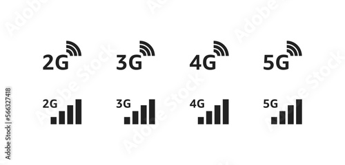 Phone network icon set. 2g, 3g, 4g, 5g. Vector EPS 10