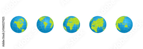 Earth globe icon set with continents. Globe with stripes. Vector EPS 10