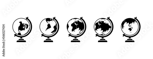 Earth globe icon set with continents. Globe with stand. Vector EPS 10