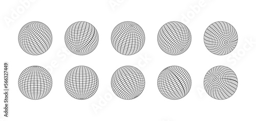 Globe grid. 3d stripped spheres. Earth work in different angles. Vector EPS 10