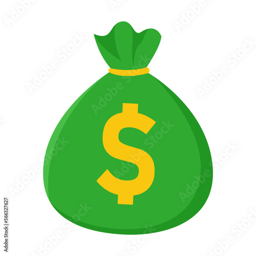 Bag full of dollars flat vector illustration isolated on white background. Finance, money, banking, profit concept